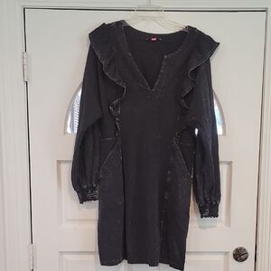 Betsey Johnson Black Ruffle V-Neck Long Sleeve Dress